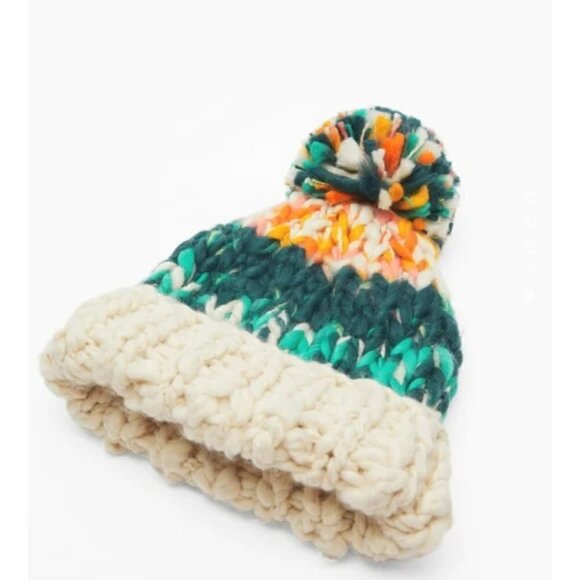 New Zara Colorblock Oversized Chunky Textured Fringe Scarf & Pom Pom Beanie Set - Picture 10 of 17